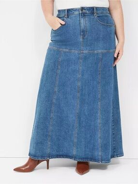 New Lane Bryant High-Rise Denim Maxi Skirt medium wash women’s plus size 16